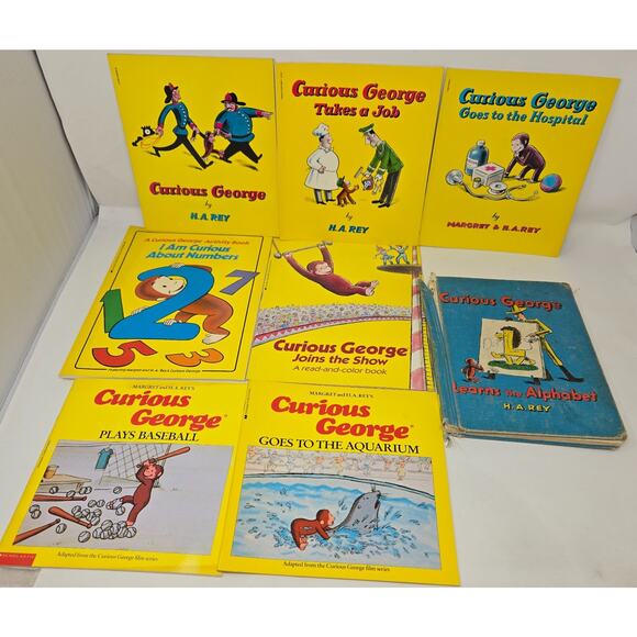 Curious George Book Lot of 8 H.A. Rey 1960s 1980s Hardback Paperback - Picture 3 of 16